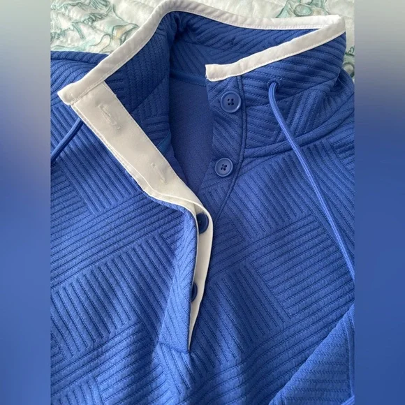 T by Talbots Blue Textured Pullover with White Trim NWT Small Petite - Picture 2 of 7